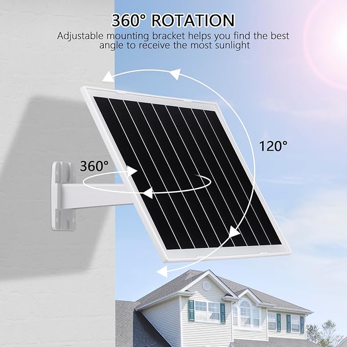 8W Solar Panel for Security Camera, Waterproof Outdoor Solar Charger with USB-C&DC&Micro USB Port for Ring/Wyze Rechargeable Battery Camera, 9.5ft Cable, 360° Adjustable Bracket（2 Pack）