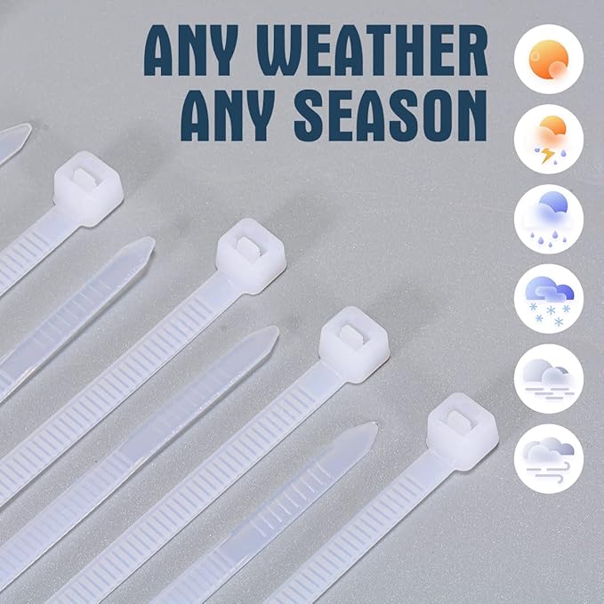 12 Inch White Zip Ties 1000 Pack Bulk, 50 lbs Heavy Duty Nylon Cable Ties, UV Resistant Self Locking Wire Ties for Commercial, Garden, Indoor Outdoor Use