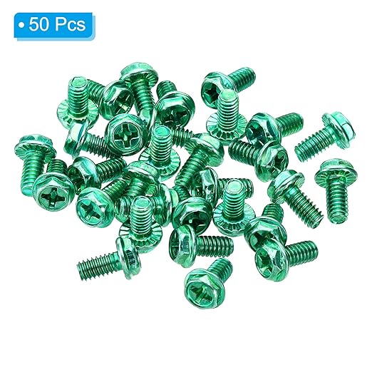 PATIKIL 8-32 x 5/16 Inch Thread Ground Screws, 50 Pack Green Electrical Grounding Screw Hex Phillips Head Flanged for Home Electrical Lamp