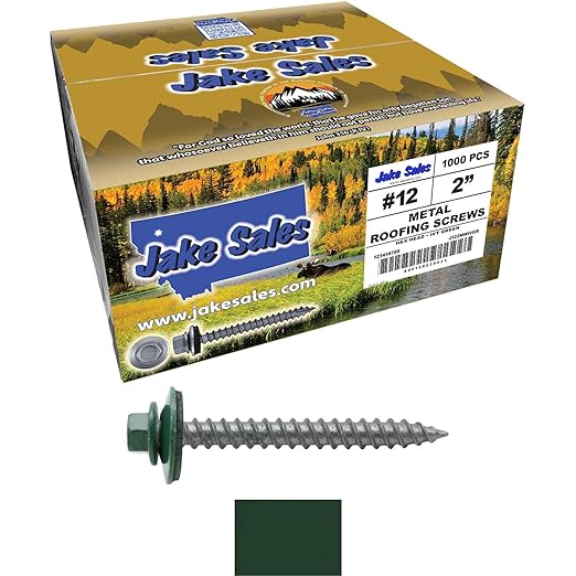 12 x 2 Ivy Green Metal Roofing Screws - Hex Washer Head- Self-Starting/Tapping - EPDM Washer. 4 X 250 Bags - 1,000 Screws