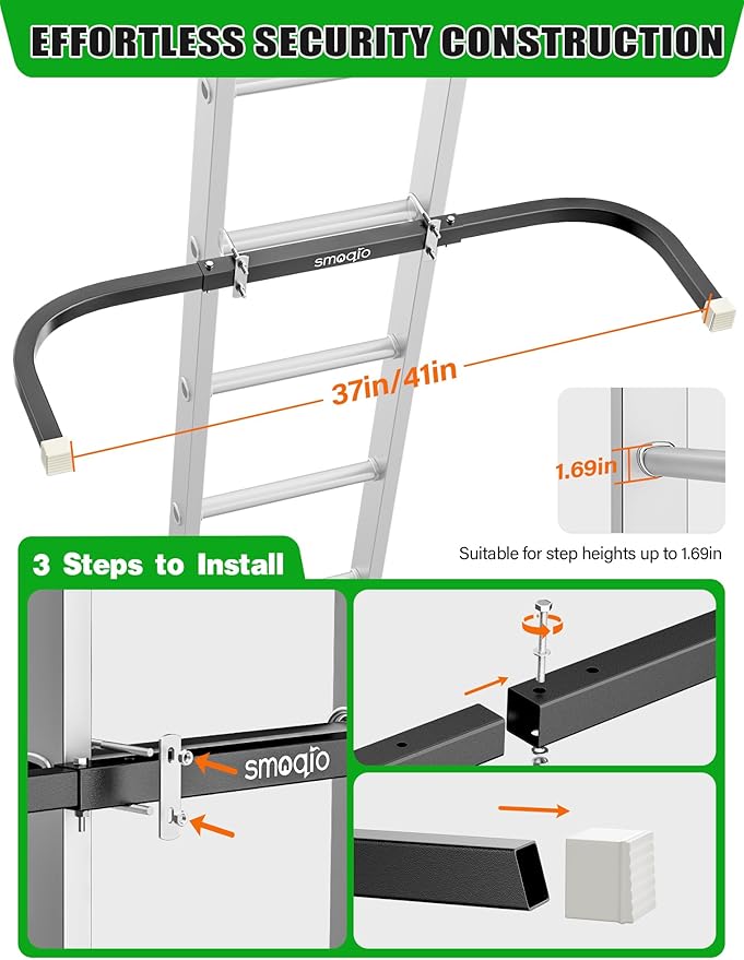 Ladder Stabilizer, Adjustable Ladder Standoff, Ladder Stabilizer for Roof Gutter Cleaning, Ladder Gutter Guard Accessories with White Anti-Slip Silicone Pad to Protect Wall