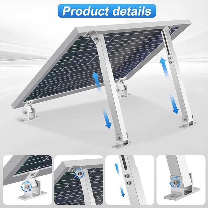 Adjustable Solar Panel Tilt Mount Brackets, Aluminum Alloy Solar Panel Mounting Brackets for 50W-400W Panels, Solar Panel Wall Mount Kit for Roof RV Boat Flat Surface, Anti-Corrosion Solar Panel Mount
