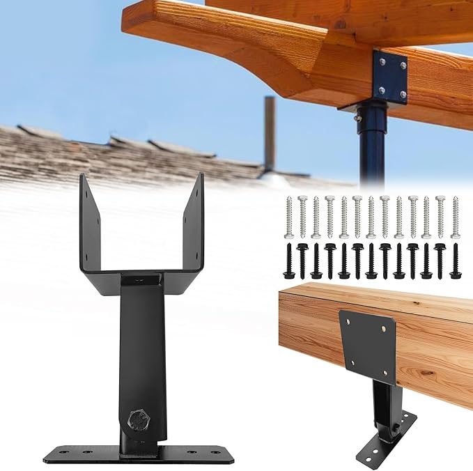 Roof Riser Bracket Kit,Adjustable Angle Roof Riser for 4 x 4(Actual:3.5" x 3.5") Lumber,Heavy Duty Steel Roof Riser Beam Bracket for Outdoor Pergola,Porch,Log Cabin with Screws - 1Pack