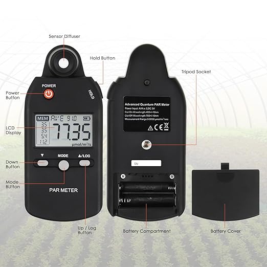 PAR Meter for led Grow Lights High Precision Quantum Sensor Par Light Meter PPFD Tester for Measuring Plants Photosynthetic Activity in 400-700nm Par Meter Light Lux Tester
