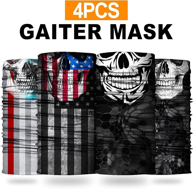 4Pack Neck Gaiter for Men Women Face Cover Mask Head Wrap Balaclava Headwear Bandana Headband Magic Scarf