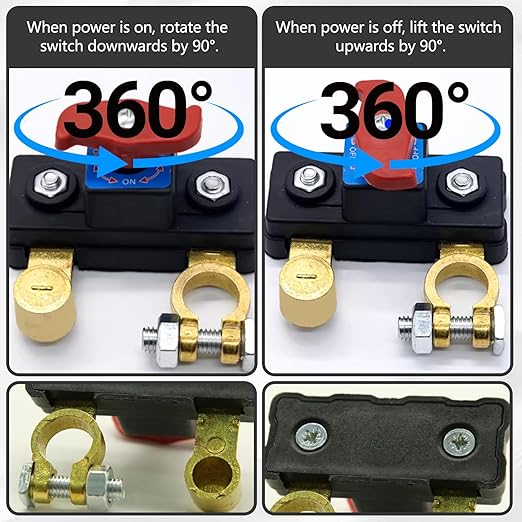 Car Battery Cut Off Switch, 2026 New Car Battery Power Cut-Off Switch Breaker, Smart Adjustable Battery Disconnect, Pure Copper Manual Rotary Battery Shut Off Switch Switch for Truck Boat Car