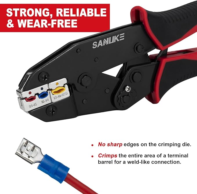 Sanuke Crimping Tool For Insulated Wire Connectors-AWG 22-10 Ratcheting Wire Crimper-Crimping Pliers-Electrical Crimping Tool for Insulated Connectors and Wire Terminal