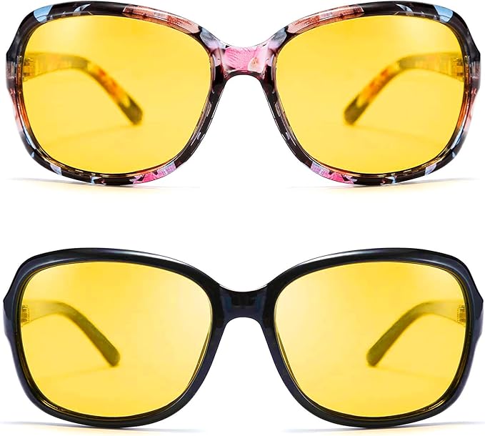 FEISEDY Classic Womens Night Glasses Driving Anti Glare Wrap Around Yellow Sunglasses B2548