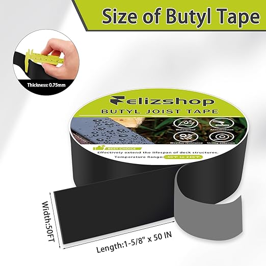 Joist Tape,1 5/8" x 50' Deck Joist Tape,Waterproof Seal Anti-Corrosion Butyl Tape,Flashing Tape for Deck, Joists, Beams Protection（10 Rolls）