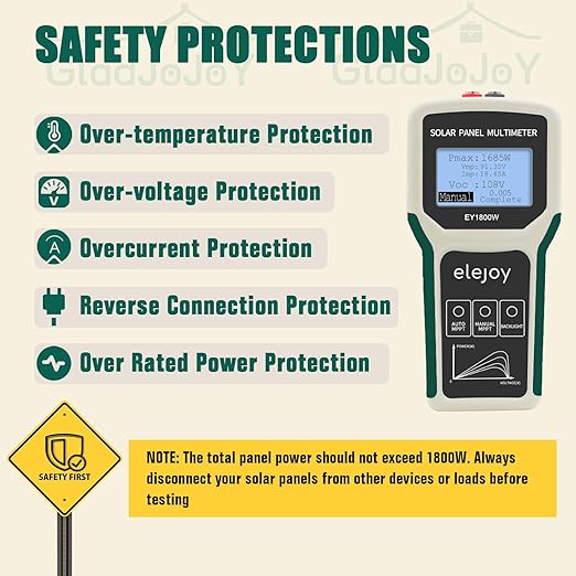 Upgrade 1800W Solar Panel Tester MPPT Photovoltaic Panel Multimeter, Smart MPPT Tools for Testing Solar PV Panel Open Circuit Voltage & Troubleshooting, LCD & Multiple Safety Protections