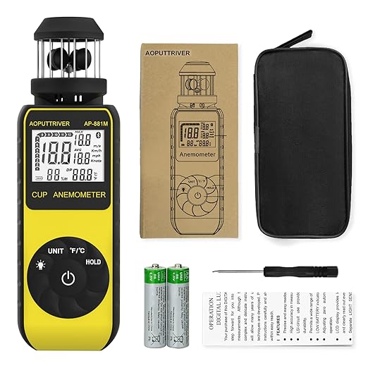 Anemometer Handheld, Wind Cup Meter with 360° Wind Direction, Wind Meter with Temp(℃/℉) Backlit for HVAC Vents, Boat Sailing, Shooting