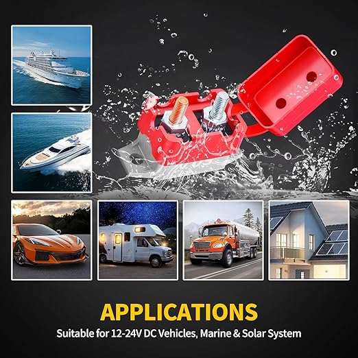 50Amp Automatic Reset Circuit Breaker 12V-24V DC for Automotive Marine Boat Car RV Trailer Solar System with Cover Stud Bolt, IP66 Waterproof (Pack of 6)