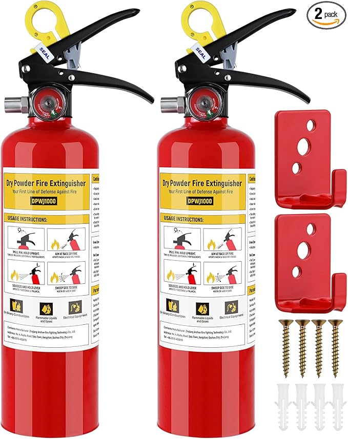 ABC Fire Extinguisher for Home - 2.2lb, Dry Powder Fire Extinguisher, 1A:10-B:C Rated, Certified for Car/House/Kitchen/Truck/Marine/Boat/Vehicle/utv/rv, 2 PACK