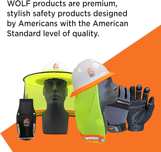 Wolf High-Visibility Orange Reflective Full-Brim Hard Hat Mesh Sun Visor Neck Shade