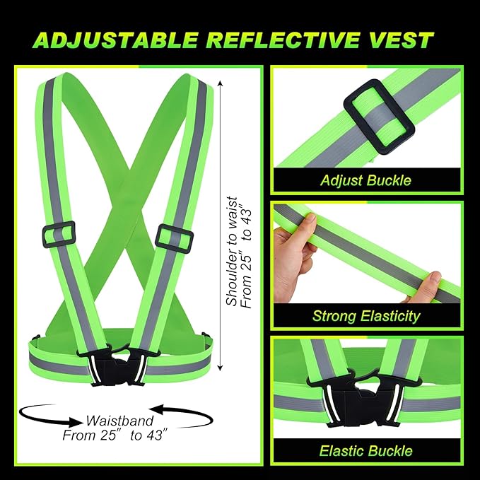 Hercicy 4 Pcs Reflective Vest High Visibility Safety Vests, Adjustable Running Gear Straps Lightweight Reflector for Construction (Green)