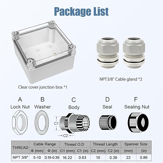 LeMotech Junction Box IP67 Waterproof Dustproof Electrical Box Project Box DIY Enclosure Gray with Transparent Clear Cover, External Size 4.9x4.9x3.0in (125x125x75mm)