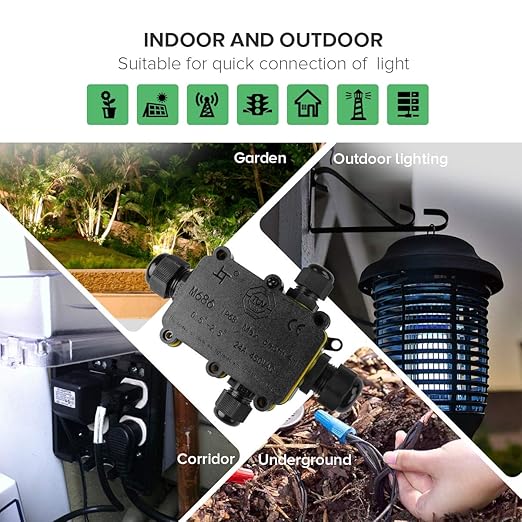 4 Way Electrical Junction Box, La Vane IP68 Waterproof 4 Way Cable Connector Lighting Connector Electric External Coupler, Cable Gland Ø 5-12mm