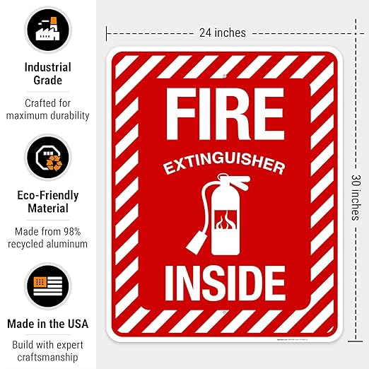 Fire Extinguisher Inside Sign, Fire Safety Sign, 24x30 Inches, 55 mil Thick HDPS (high Density polystyrene), Made in USA