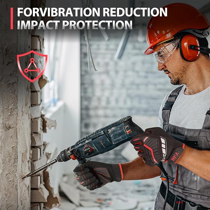 DLY Heavy Duty Work Gloves, Impact Protection Mechanic Gloves, Synthetic Leather Work Gloves, Touchscreen Capable