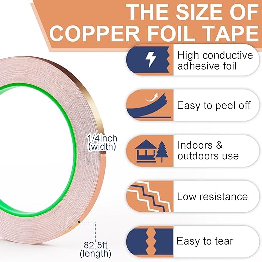 LOVIMAG Copper Tape Foil Tape (1/4inchX82.5FT), 2 Pack Copper Tape for Stained Glass Conductive Adhesive for Guitar and EMI Shielding Soldering Crafts, Electrical Repairs Grounding