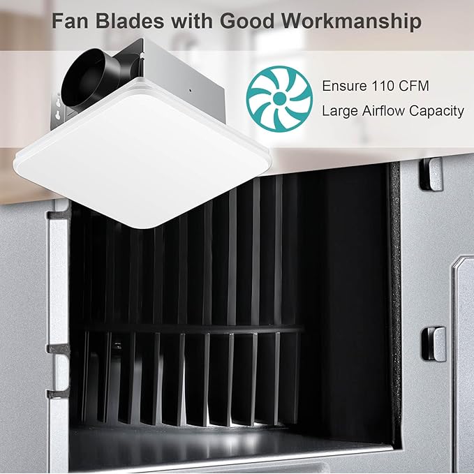 Bathroom Exhaust Fan 110CFM with Hidden Grille Design, 1.0 Sones Urtra Quiet Ceiling Ventilation Fan System - Household Bathroom Extractor Fan for Home/Office/Hotel, 4 inch Diameter Outlet