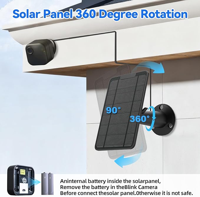 6W Solar Panel for Blink Camera Outdoor, Solar Charger with Battery Compatible with Blink Outdoor 3 & 4, Solar Panel for Blink XT XT2 Camera with Rubber Plug,13.12ft Cable, IP65 Waterproof