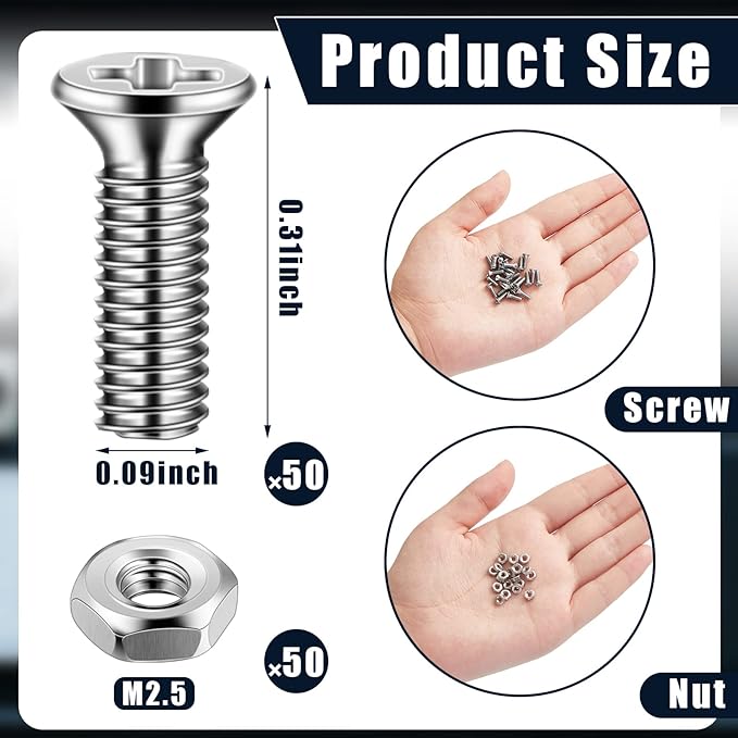 50 Pieces D Series Panel Screws and Nut Kit Panel Mount Connector M2.5 x 8 mm Screw Stainless Steel Metal Audio Server Rack Mounts for Attaching D Series Connectors