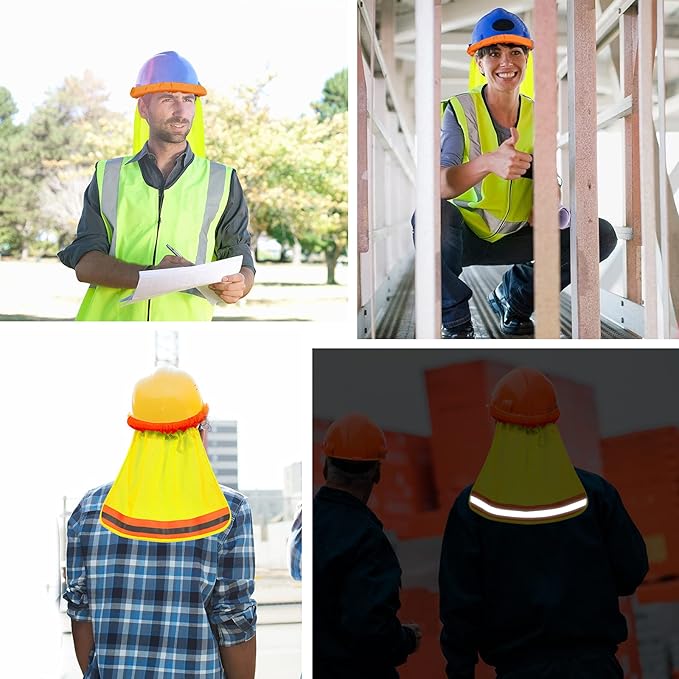 TCCFCCT Hard Hat Sun Shade, High Visibility Neck Shield with Secure-Fit Fastener, Mesh Neck Sun Shade Protector with Reflective Strip, Construction Helmets Use, Hard Hat Not Included, Yellow, 5 Packs
