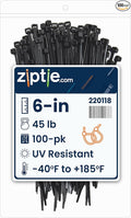 ZipTie.com 6-inch UV Resistant Black Multi-Purpose Cable Tie, 45-lb Tensile Strength, UL 21 Listed, 100-Pack