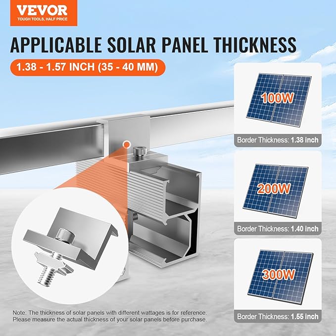VEVOR Solar Panel Mount Kit with 4 x 30 Aluminum Rails and 6 Clamps for Metal, Concrete, Wood, or Tile Roofs