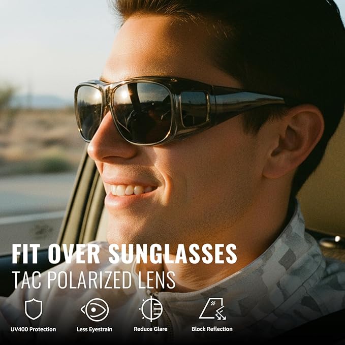 Myiaur Fit Over Glasses Sunglasses for Men Women， Polarized UV400 Protection, Anti-Glare for Driving & Outdoor Activities
