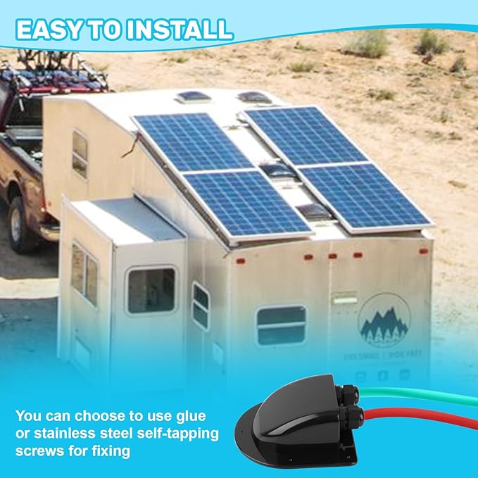 Waterproof ABS Solar Dual Cable Introduction Gland Box, Suitable for Double Cable Waterproof Protection Shell of Solar Panels in RVs, Boats, Roofs, and Engine Rooms 2 Pack (Black)