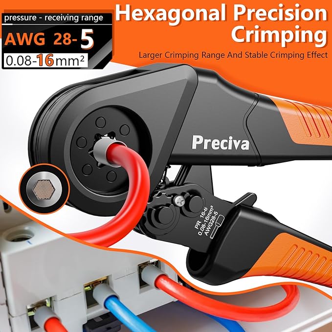 Preciva Ferrule Crimping Tool Kit with 1500PCS Wire Connectors, Hexagonal Crimping Pliers for AWG 28-5 Crimper Adjustable Ratcheting Wire Crimping Tool