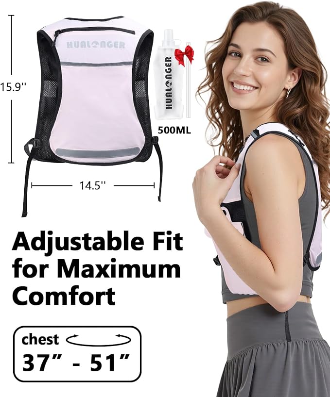 Running Hydration Vest for Women Men,Lightweight Breathable Hydration Pack with 500ml Soft Flask, Adjustable Chest Straps Reflective Backpack for Trail Running Marathon Race Jogging Cycling