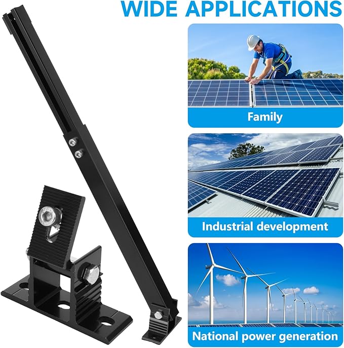 Adjustable Solar Panel Tilt Mount Brackets Aluminum Alloy Solar Panel Mounting Support up to 50 70 100 150 200 300 400 Watt Solar Panel for Flat Surface Roof RV Boat Off-Grid (Mount Only) BLACK-2SET