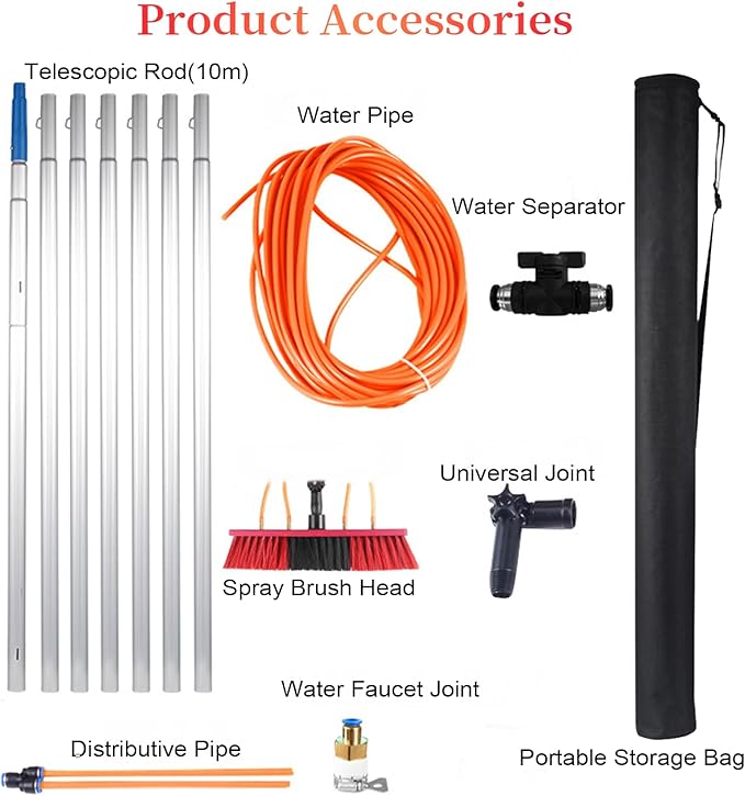 35 FT Water Fed Pole Kit Adjustable Solar Panel Cleaning Kit Cleaner Tool for Window Glass Roof Outdoor Glass Brush Window Washing Equipment (35ft)