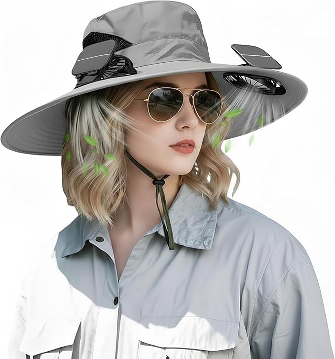 Hat with Fans Solar Power, 2-in-1 UPF 50+ Wide Brim Sun Hat, Fishing Essentials for Camping Hiking Beach Summer Safari