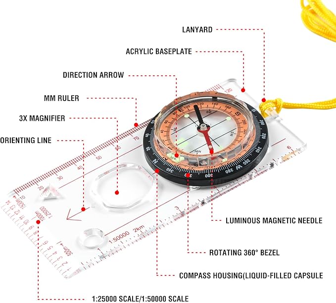 Eyeskey Multifunctional Military Sighting Navigation Compass with Inclinometer | Impact Resistant & Waterproof Compass for Hiking, Camping