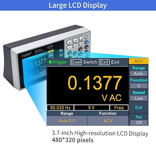 OWON Desktop Digital Multimeter with 3.5-inch LCD Display, Measures AC/DC Current, Voltage, and Temperature with True RMS Capability,Designed for Laboratories, Instruments, and Factories XDM1041