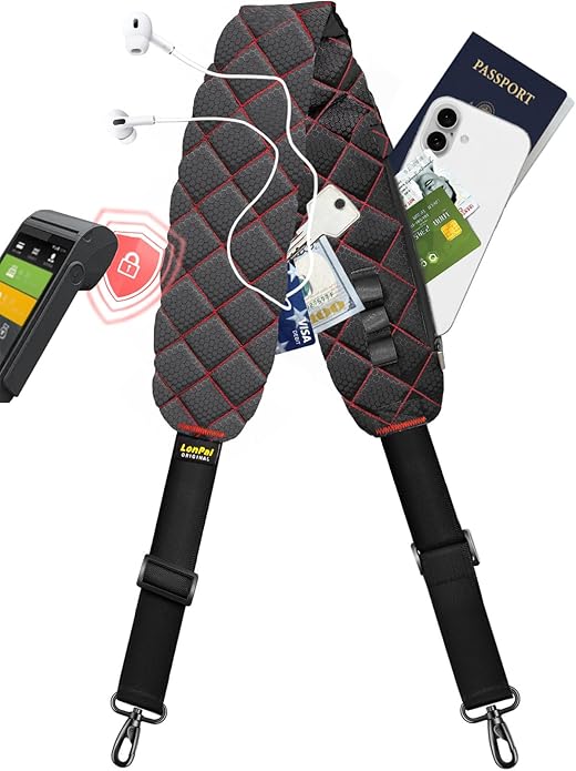 Ultra Comfortable Shoulder Strap Bag Belt with Anti-Theft Pockets and Padded, 2 Tone Reversible Use, Stylish & Secure