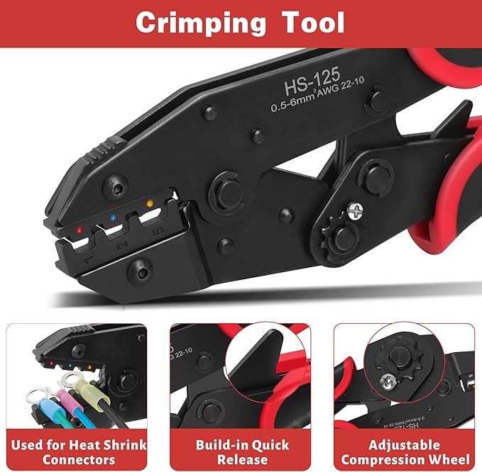 Kuject Wire Stripper and Crimping Tool Kit, 3 in 1 Self-Adjusting Wire Stripping for 10-24 AWG with Crimping Tool Set for Heat Shrink Connectors AWG22-10