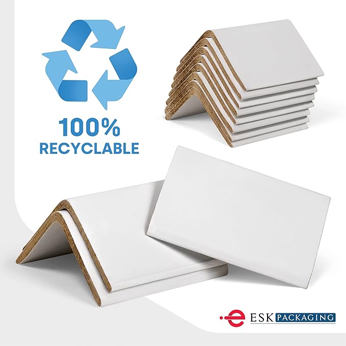 ESK Packaging® Strapping Edge Protectors, 2"W x 2"D x 3”L, Light Duty, White, Cardboard Corners for Shipping, 50/Pack