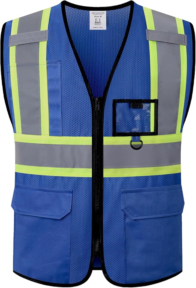 Hi Vis Reflective Safety Vest for Men Women with Multiple Pockets Mesh High Visibility Construction Work Vest,Meets ANSI/ISEA Standards(EK1-178-Blue-2XL)