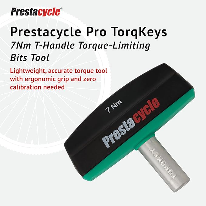 Prestacycle Pro TorqKeys 7Nm T-Handle Torque Limiting Tool – Torque Wrench Bit with Ergonomic Low-Profile Grip, Magnetic 1/4" Hex Bit Retention, Durable Zinc Shaft