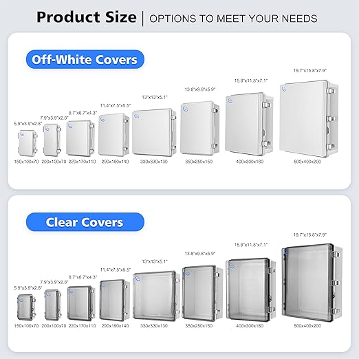 Waterproof Outdoor IP67 Junction Box (5.9"x3.9"x2.8") with Mounting Plate, Hinged Grey Cover and Wall Brackets - Weatherproof ABS Plastic Electrical Enclosure for DIY Projects (150x100x70mm)