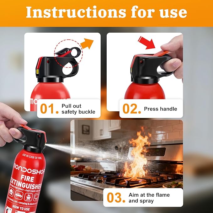 Portable Fire Extinguisher for Home - Mondoshop 1-Pack Water-Based Small Fire Extinguisher with Mount for A, B, C, K Fire, Suitable for Vehicle, Kitchen, Home, Car, Camping, Boat, Business