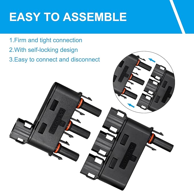 Solar Branch Connector, Y Connector IP68 1500V Solid Copper Terminal in PV Solar Series or Parallel Circuits,1 Pairs FMMM+MFFF