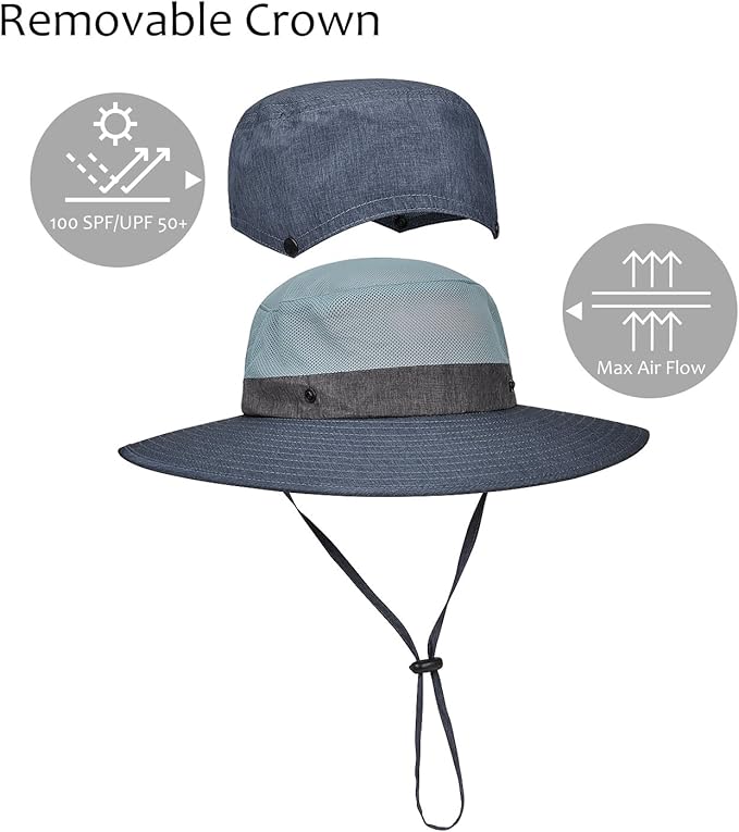 Men Safari Sun Hat Wide Brim Boonie Fishing Cap with Adjustable Drawstring