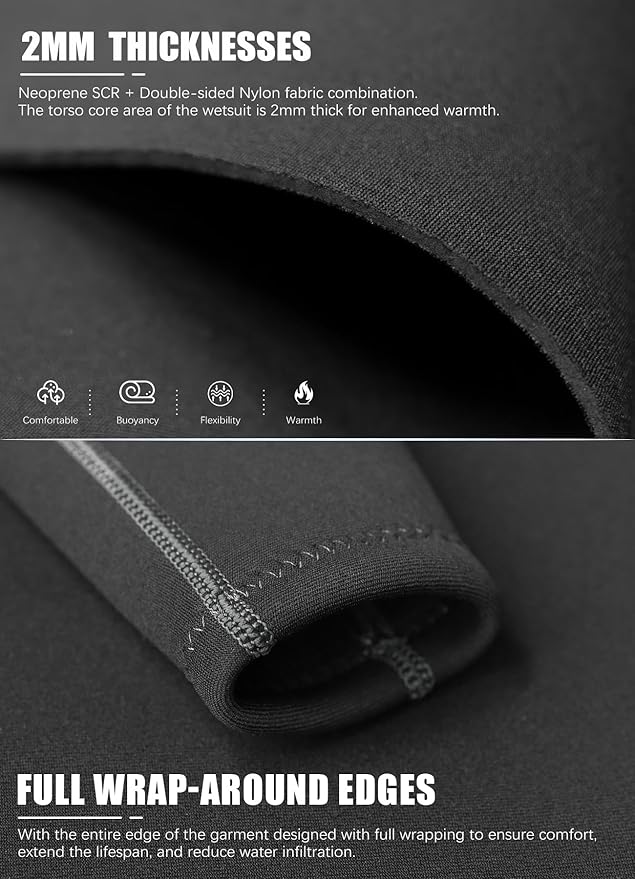 Hevto Men Wetsuit Tops and Vest 3/2mm Neoprene Jacket Surfing Swimming Front Zip Wet Suit for Water Sports