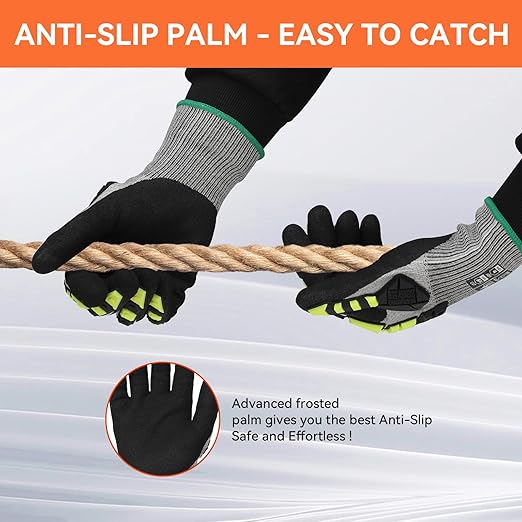 2 Pairs Safety Work Gloves,Impact Gloves for Men Women,Cut Resistant Non-Slip Heavy Duty Gloves with Nitrile Grip,Touch Screen Glove with Impact Protection for Mechanic Construction, Large